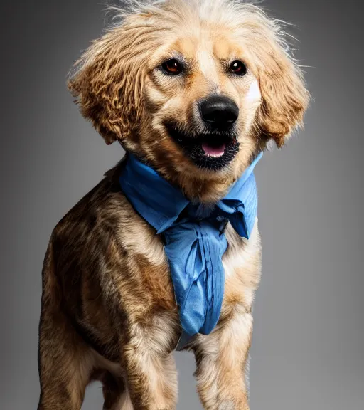 Image similar to high quality colored portrait of a dog that looks like albert einstein, professional lighting, high detail, dslr, 8 k