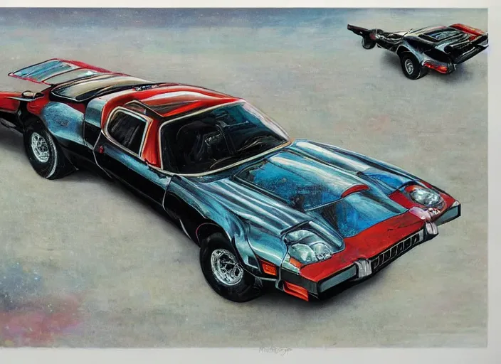 Prompt: ( ( ( ( ( 1 9 8 2 pontiac trans am, jaguar e - type, car concept art, sci - fi illustration, painting ) ) ) ) ) by vincent di fate and john berkey and blade runner 2 0 4 9!!!!!!!