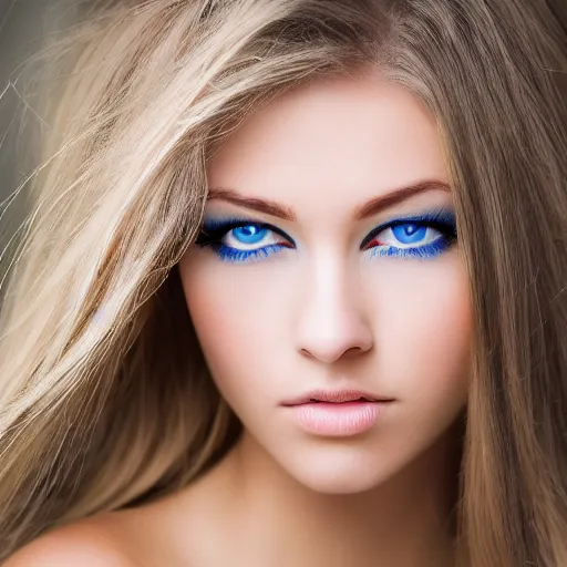 Image similar to a beautiful young woman, blue eyes
