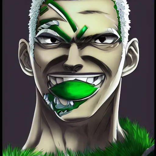 Image similar to zoro from one piece, mop - in - mouth, mop - in - hands, beautiful, masterpiece, digital art, detailed, trending on artstation