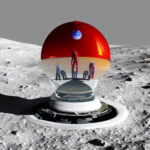 Prompt: space rocket landing on the moon inside a snow globe