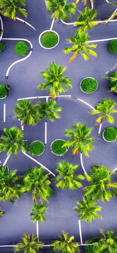 Image similar to aerial photo of sidewalk at palm trees, side shot, by shunji dodo, 8 k resolution, photo, high quality