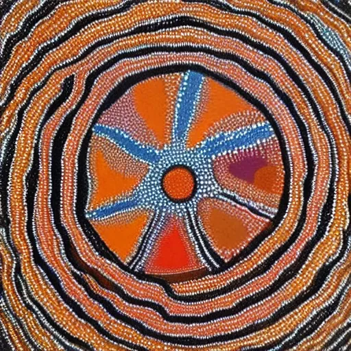 Prompt: earth painted in the style of australian aboriginal art, detailed painting, dot painting, dreamtime, pastel blush color palette, indigenous, ochre papunya tula,