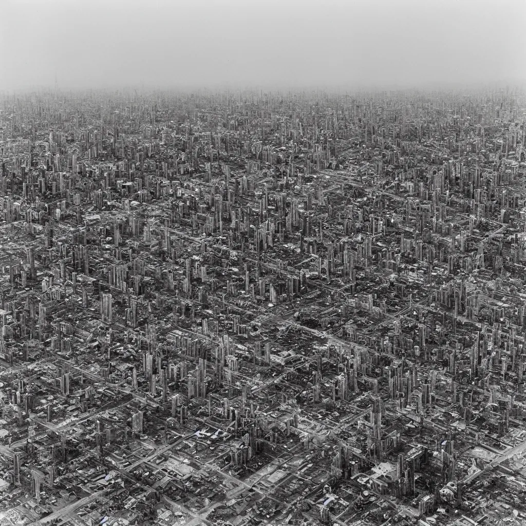 Image similar to two giant towers, made up of makeshift squatter shacks, misty, dystopia, mamiya rb 6 7, fully frontal view, very detailed, birds eye view, photographed by ansel adams