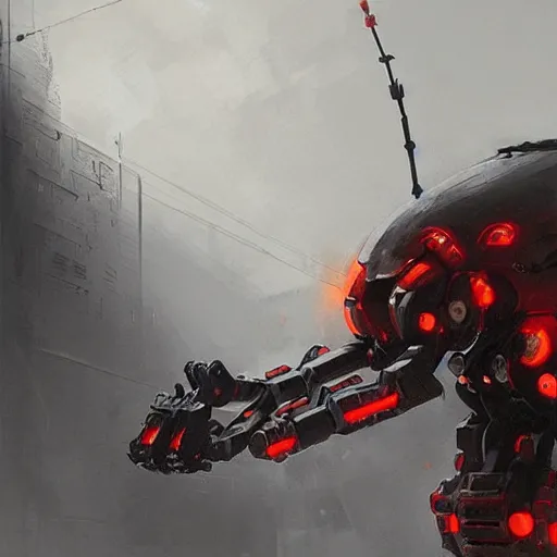 Image similar to spider robot, military, black and red, detailed, mechanical, by greg rutkowski and jakub rozalski