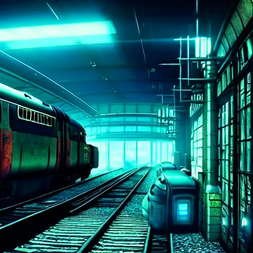 Image similar to :: Train to Hogwarts :: cyberpunk style :: Makoto Shinkai cyberpunk style :: Cinematography by Zack Snyder ::8k resolution :: cinematic shot :: epic :: awe :: masterpiece