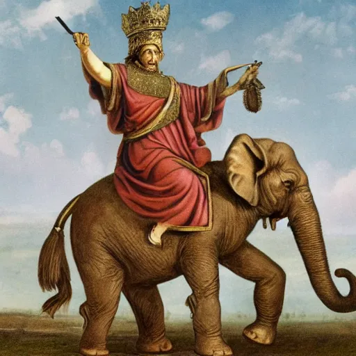 Prompt: photo of emperor claudius triumphantly riding an elephant in to colchester, 4 3 ad