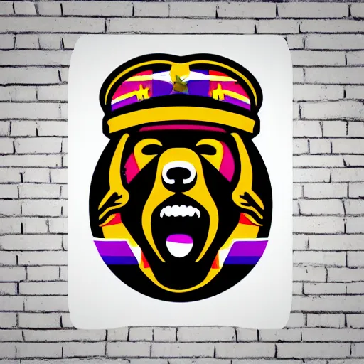 Image similar to Propaganda poster of a dictator bear, sticker, highly detailed, colorful, illustration, drama, smooth and clean vector curves, no jagged lines, vector art, smooth
