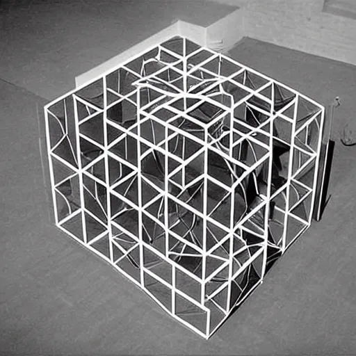 Prompt: hypercube by m. c. escher, art installation, photograph