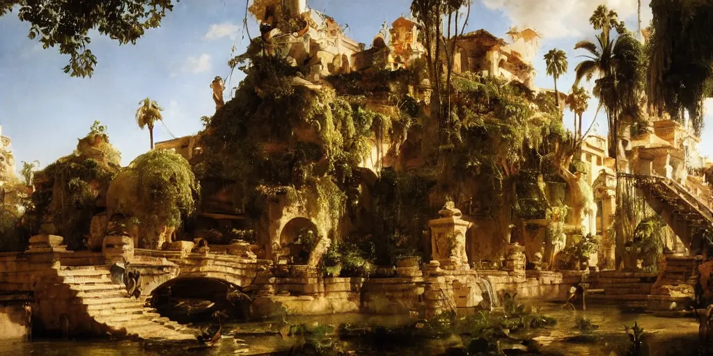 Image similar to beautiful landscape oil matte painting, of bustling empire hanging gardens of babylon, art by anders zorn, wonderful masterpiece highly detailed, beautiful cinematic light deep focus, elegant, digital painting, smooth, sharp focus, golden ratio, dramatic illumination, ultra realistic, 8 k, art by artemisia lomi gentileschi and caravaggio