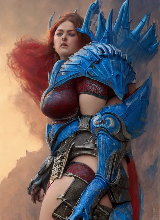 Prompt: beautiful blue - eyed arianna sinn bbw plumper big girl wearing tiny red dragon armour, detailed by gaston bussiere, bayard wu, greg rutkowski, giger, maxim verehin, greg rutkowski, masterpiece, sharp focus, cinematic lightning