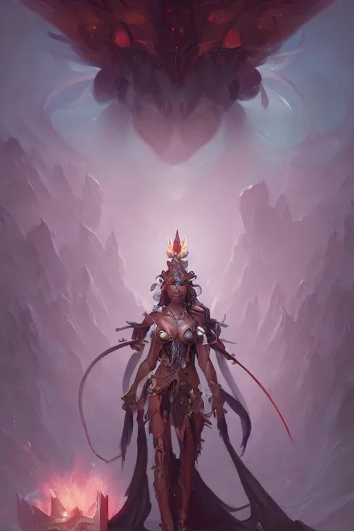 Image similar to high fantasy chaos goddess designed by peter mohrbacher, Greg rutkowski, blizzard concept artists, concept art, fantasy, 4k, CG render, octane, insanely detailed,