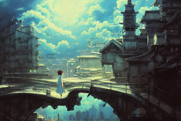 Image similar to baroque oil painting of anime key visual environment concept art of white clean abandoned concrete cityscapes, brutalist dark fantasy, rule of thirds, cinematic lighting, fake hidden detail, trending on pixiv fanbox, acrylic palette knife and brush, style of makoto shinkai studio ghibli genshin impact jamie wyeth james gilleard greg rutkowski