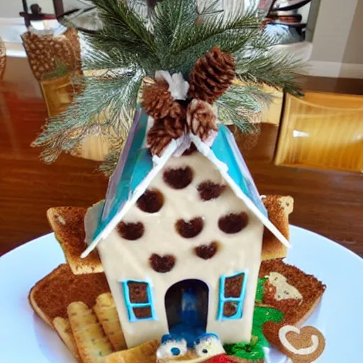 Image similar to a cinnamon - toast - crunch house, party platter, arranged to look like a house, for the holidays