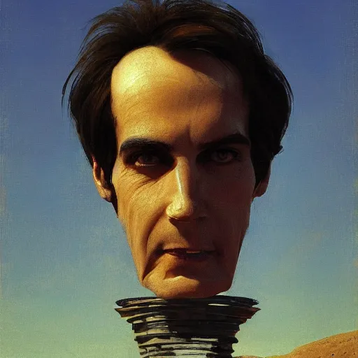 Image similar to Giant head of david copperfield with four wheels, running fast on a californian highway, rays of light, particles light, kuvshinov ilya