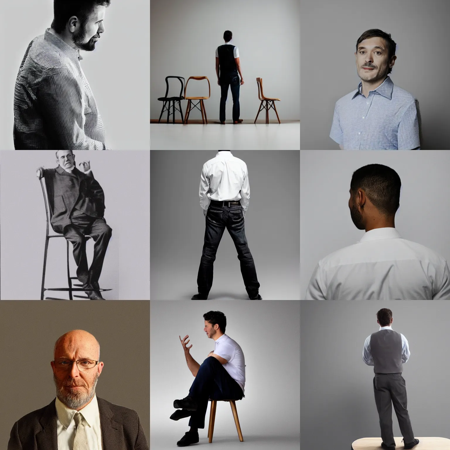 Prompt: A man Standing on the chair, white background
