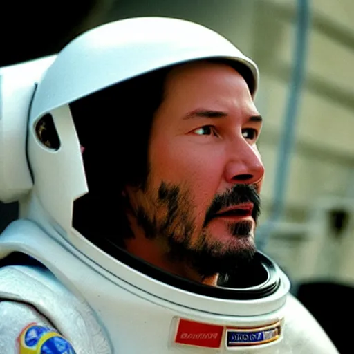 Image similar to Keanu reeves in a spacesuit, headshot, photo still