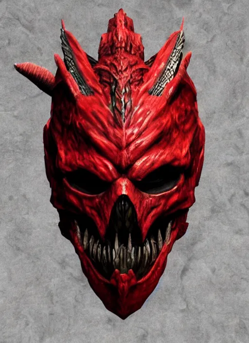 Image similar to red dragonborn barbarian, skull mask, dark fantasy, anime