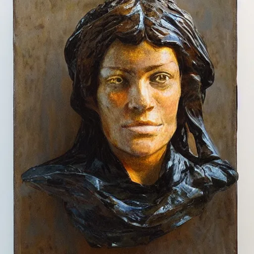 Image similar to romantic by frederic remington, by tracey emin the simpsons. a beautiful sculpture of a human face with a bird's beak protruding from the forehead.