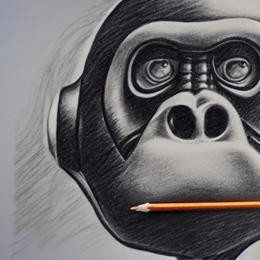 Image similar to pencil art, realistic self portrait, astronaut with a chimpanzee, drawn like a star wars poster.