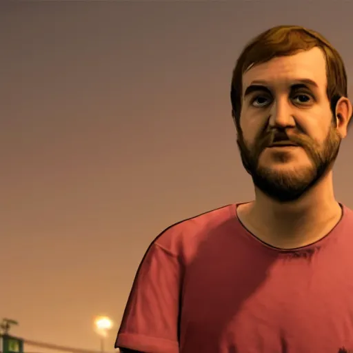 Image similar to bo burnham with beard in gta v loading screen