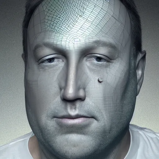 Image similar to hyperrealistic mixed media image of info wars alex jones wearing tin foil cone shaped hat, stunning 3 d render inspired art by xiang duan and thomas eakes and greg rutkowski, perfect facial symmetry, hyper realistic texture, realistic, highly detailed attributes and atmosphere, dim volumetric cinematic lighting, 8 k octane detailed render, post - processing, masterpiece,