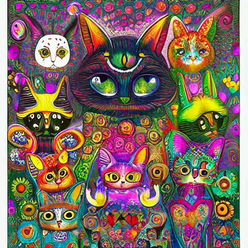 Prompt: my little dark age, detailed painterly digital art by lisa frank and louis wain, trending on deviantart