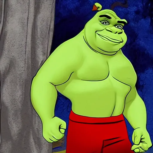 Image similar to shrek goes to the gym to get ripped