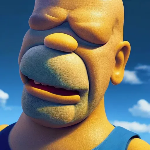 Prompt: homer simpson realistic face highly detailed eyes highly detailed face digital art 8 k hd octane render, unreal engine 3 d shading, subsurface scattering limited concentration, iteration 1 0 0 0 0 0 0