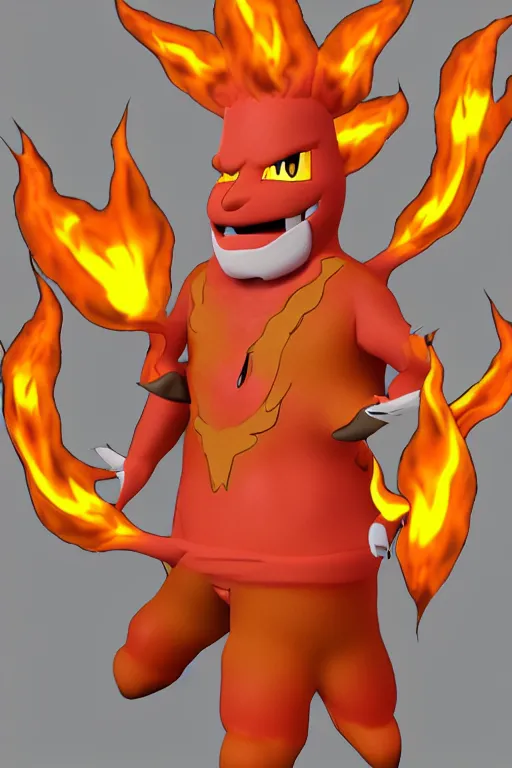 Prompt: 3 d render of guy fieri as a fire type pokemon, epic, detailed, stylized