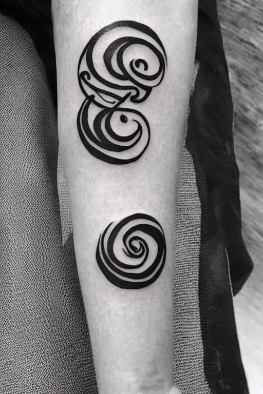 Image similar to a simple tattoo design of flying birds in a 8 shape spiral, black ink, logo