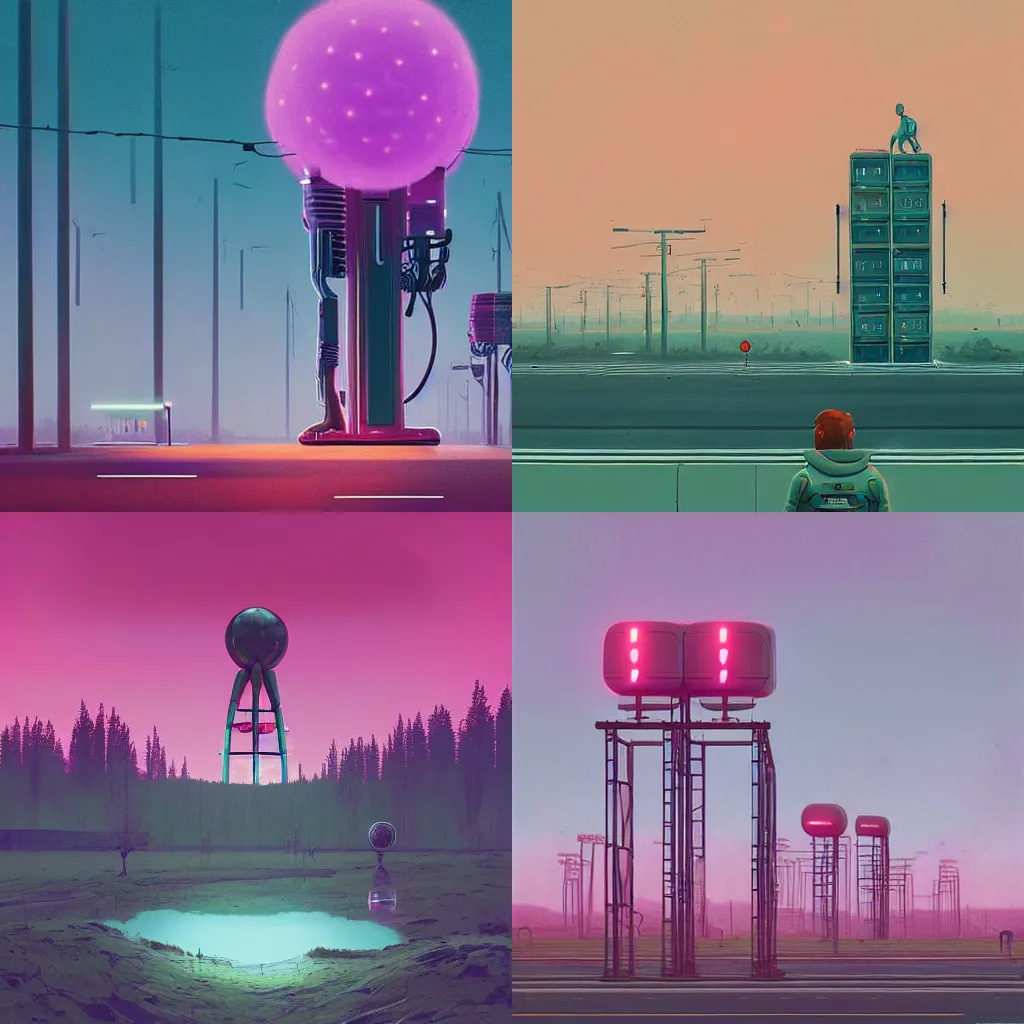 Prompt: my brain is dreaming to dream in a AI mainframe, art by Simon Stalenhag