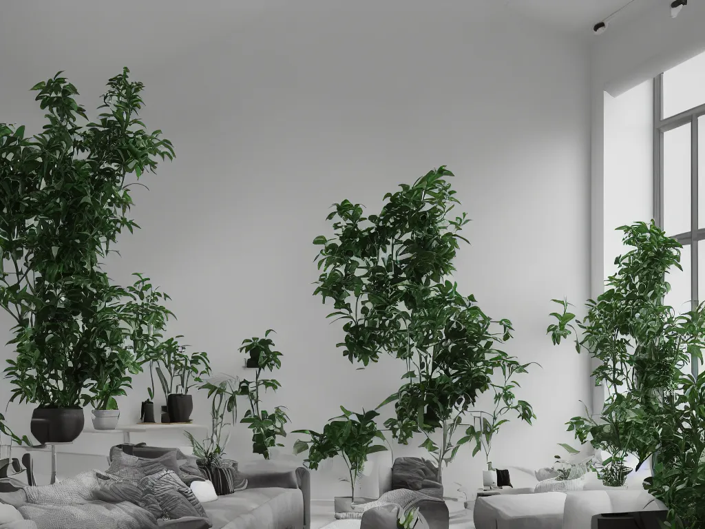 Prompt: A modern indoor music studio room, clean architecture, some plants, peaceful, 8K octane render