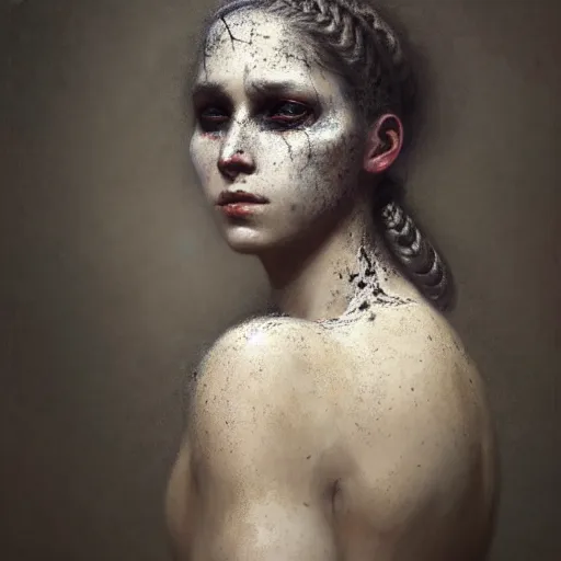 Prompt: a very beautiful full body portrait of sisters by charles amable lenoir, queen of bones, white braids, decaying face, thick black eyeliner, particle simulation, highly detailed, sharp focus, award winning art, soft lighting, trending on artstation