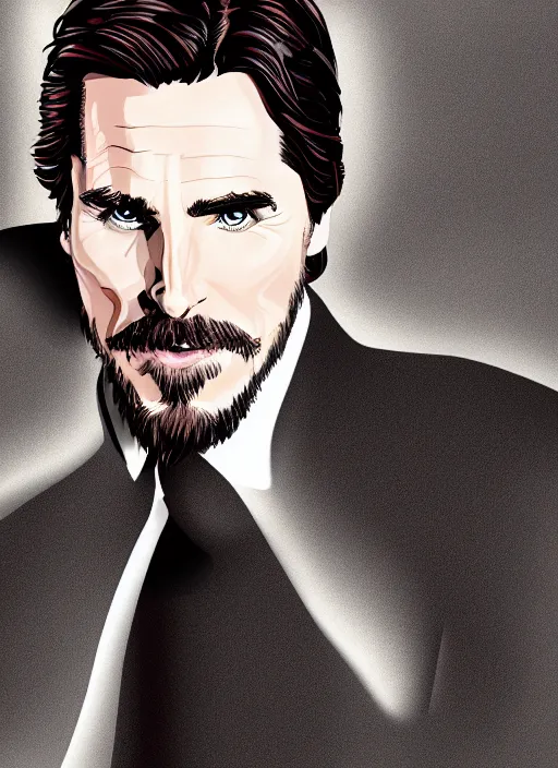 Image similar to Portrait of Christian Bale in the style of cartoon Tom and Jerry. 8k Resolution