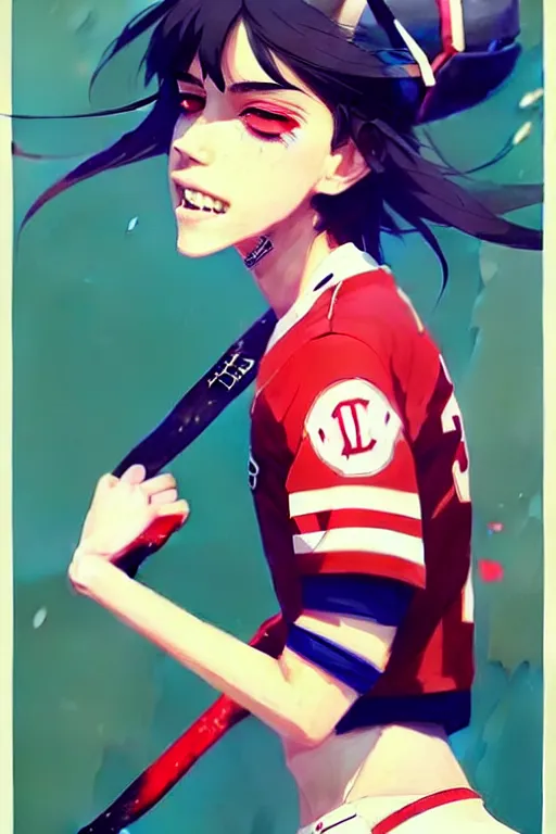 Image similar to a ultradetailed beautiful panting of a stylish girl in a baseball jersey, by conrad roset, greg rutkowski and makoto shinkai, trending on artstation