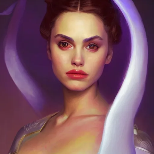Prompt: Portrait of Padme Amidala as a seductive erotic queen of naboo, white lighting, detailed face, digital art by Ruan Jia and Mandy Jurgens and Artgerm and william-adolphe bouguerea, highly detailed, trending on artstation, award winning