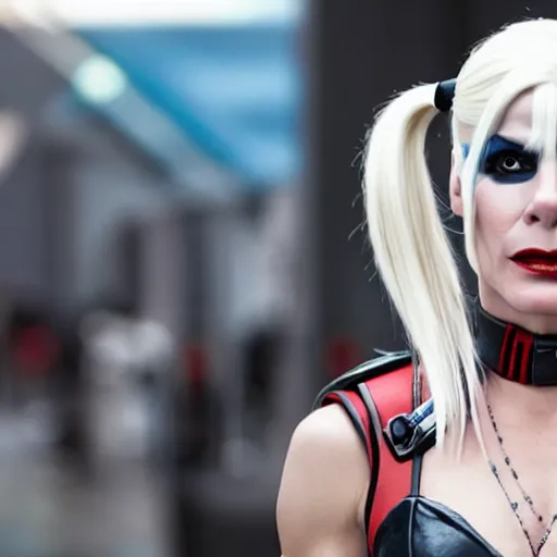 Image similar to Sandra bullock as harley quinn, 8k, high definition, highly detailed, photo-realistic