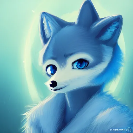 Image similar to cute girl anthro arctic fox with detailed blue eyes sitting around a campfire at night, full face, anime, detailed, trending on artstation, furry anthro fox, pixie, moe, illustration, digital art, concept art