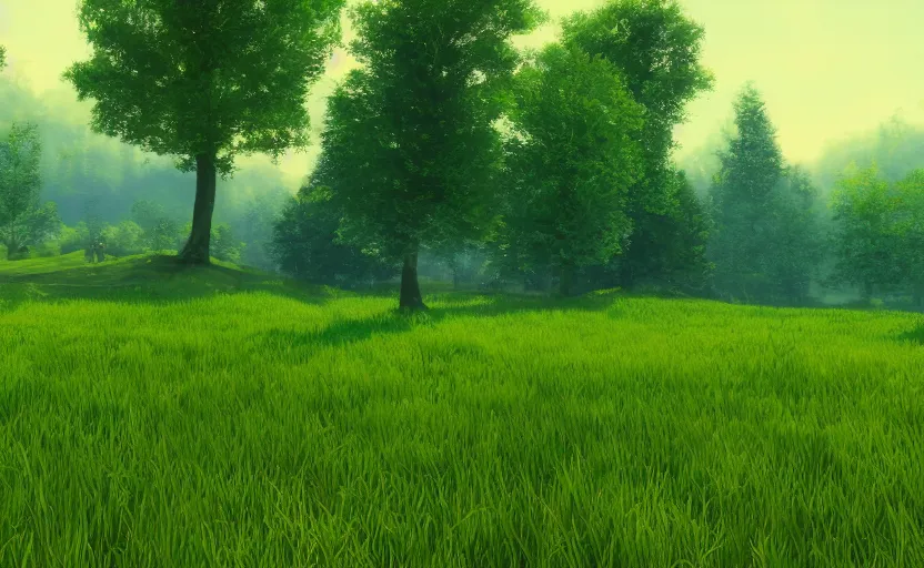 Image similar to beautiful green meadow, in the style of anessa silzer on artstation and salva gomez on artstation, 4 k,