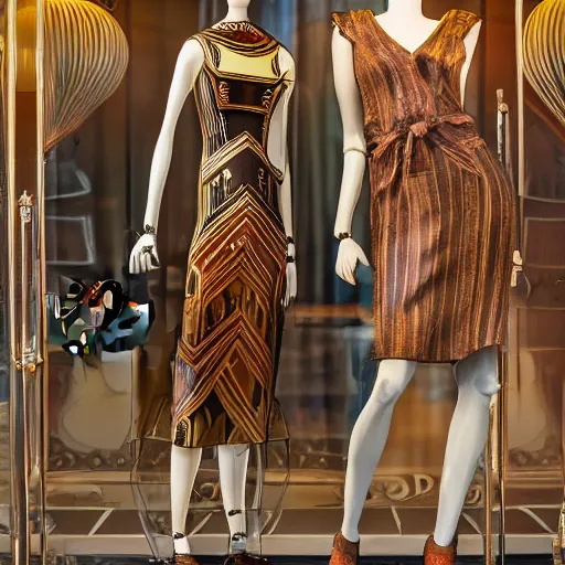 Image similar to Art Deco mannequins in an Art Nouveau themed shop, detailed image, Octane 8K