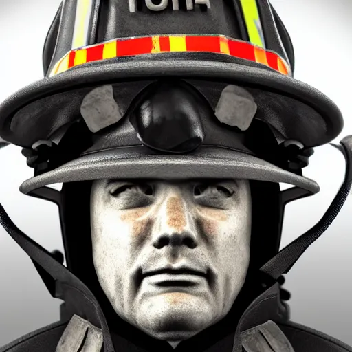 Image similar to tearful firefighter, ultra realistic, smokey