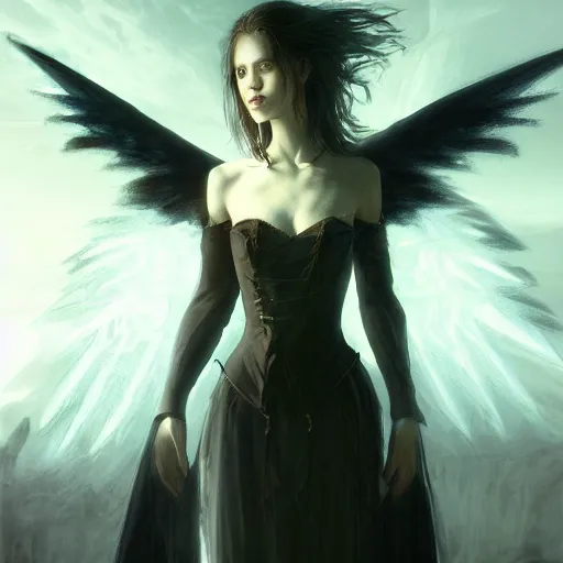 Prompt: young vampire princess with burning wings 4 k high definition gorgeous dramatic lighting artstation trending path traced contrast light and dark cinematic breathtaking by john howe