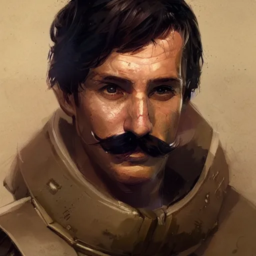 Image similar to portrait of a man by greg rutkowski, british features, short black hair in military style, moustache, tall, star wars expanded, universe, he is about 5 0 years old, wearing imperial captain uniform, artstation hq