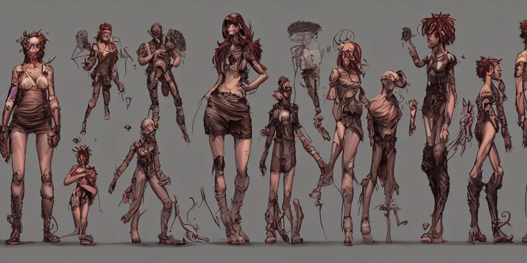 Image similar to gen 1 3, character sheet, concept design, contrast, mushroom people, kim jung gi, greg rutkowski, zabrocki, karlkka, jayison devadas, trending on artstation, 8 k, ultra wide angle, pincushion lens effect