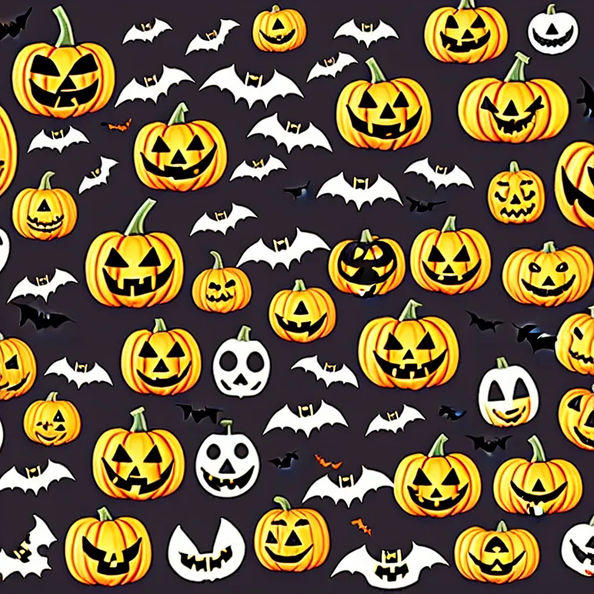 Prompt: cute halloween sticker set, adorable, bat, witch head, jacko lanterns, modern trendy clear background, 8 k,