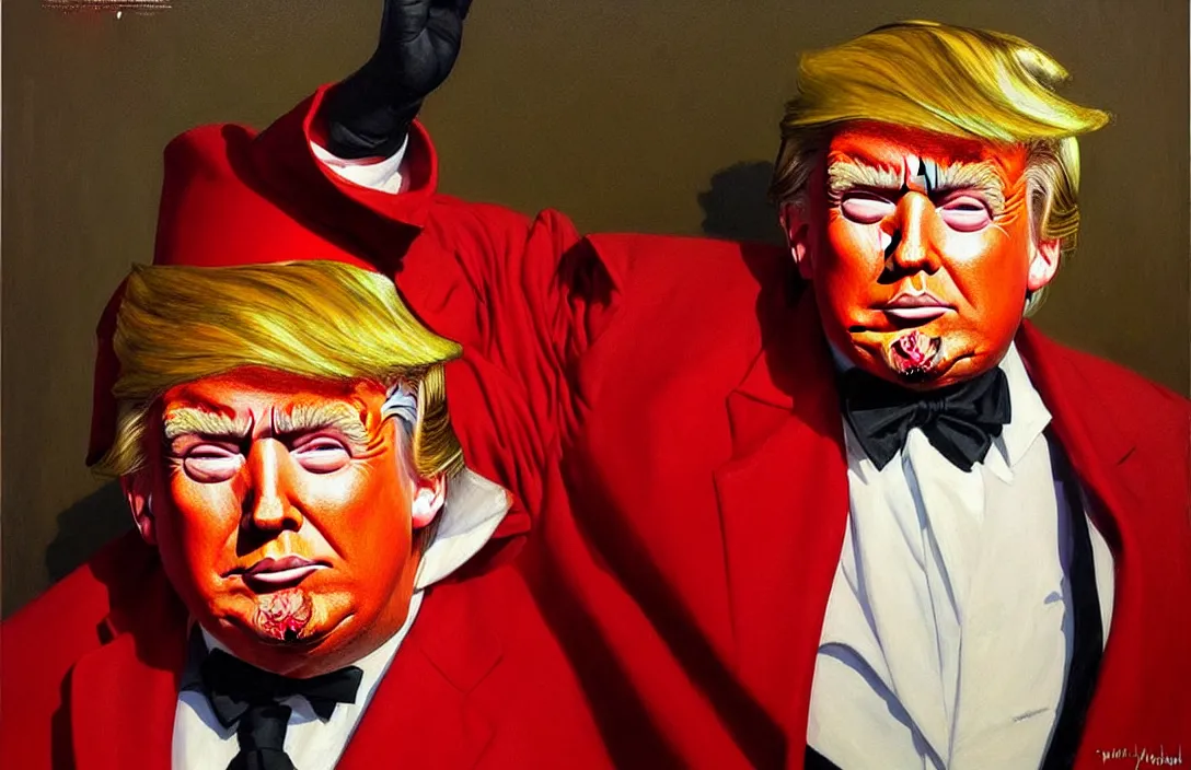 Prompt: donald trump as an oompa loompa!!!!!!!!!!!!!!!!!!!!!!!!!!!, detailed face, detailed painting,, epic lighting, by ilya repin, phil hale and kent williams