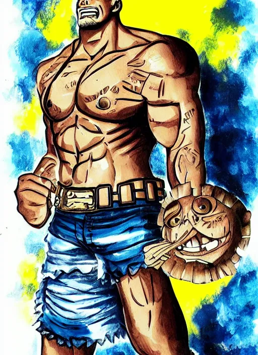 Image similar to dwayne johnson as character in one piece manga, sketch by eiichiro oda