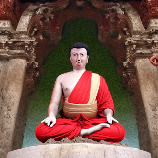 Image similar to Matteo Renzi reaching the Bodhisattva status in lotus pose