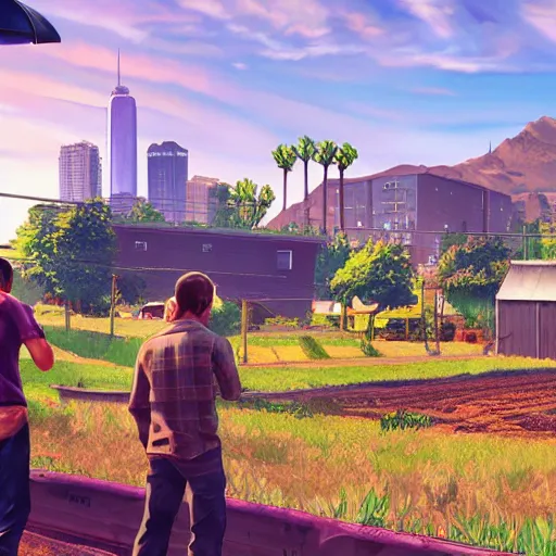 Image similar to cabbage farm, gta 5 loading screen poster, artstation, picturesque, visual novel